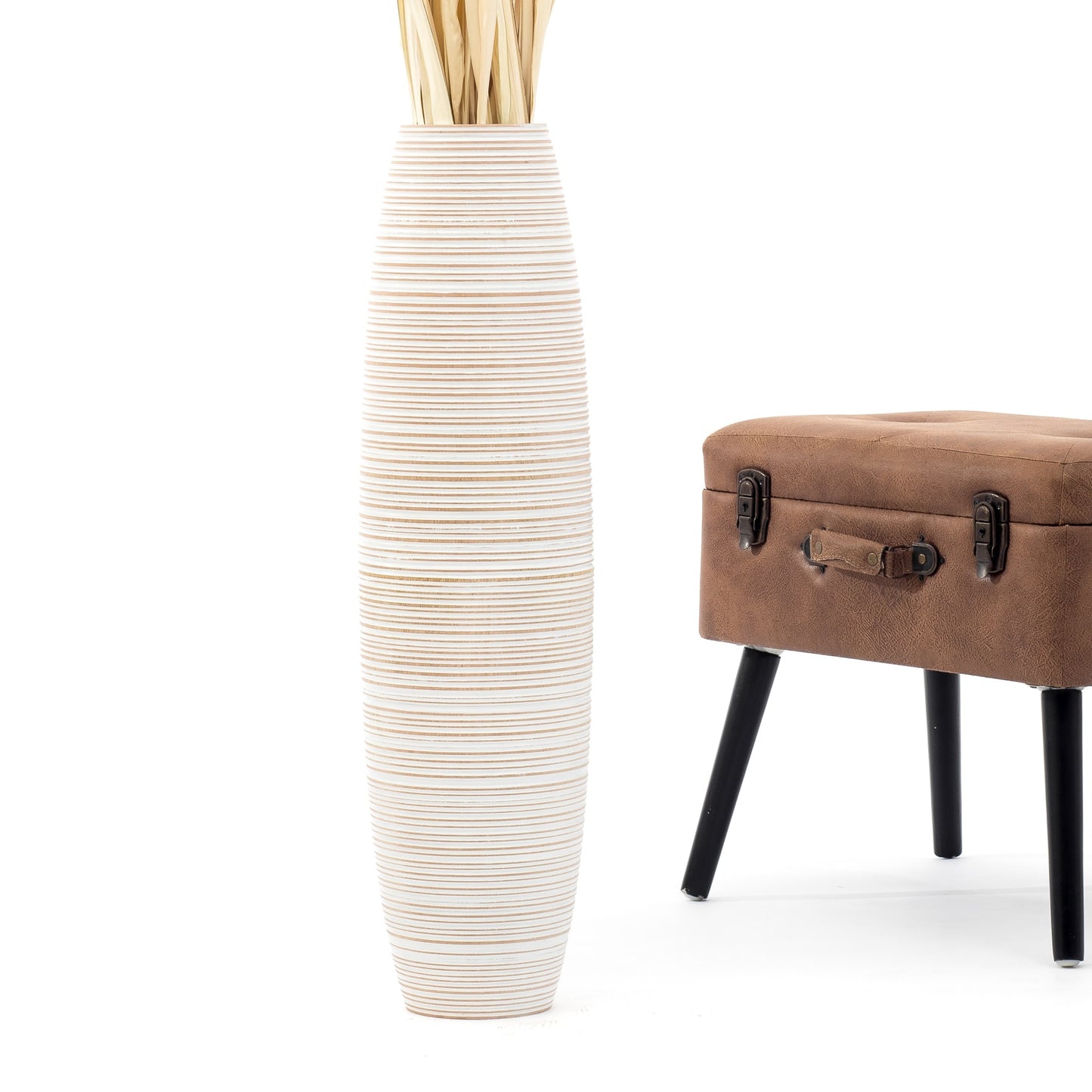 Large Mango Wood Floor Vase – Handcrafted Decorative Highlight from Thailand, 65 cm