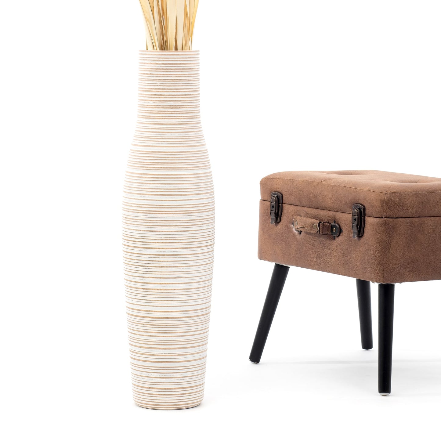 Large Mango Wood Floor Vase – Handcrafted Decorative Highlight from Thailand, 65 cm
