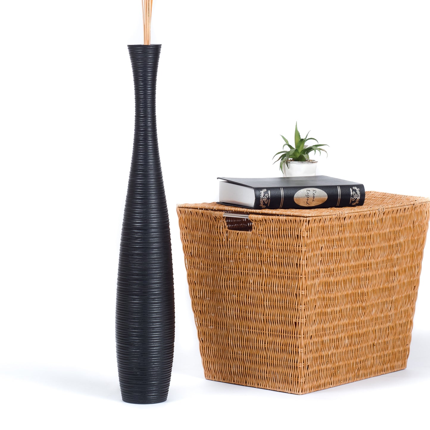 Large Mango Wood Floor Vase – Handcrafted Decorative Highlight from Thailand, 65 cm