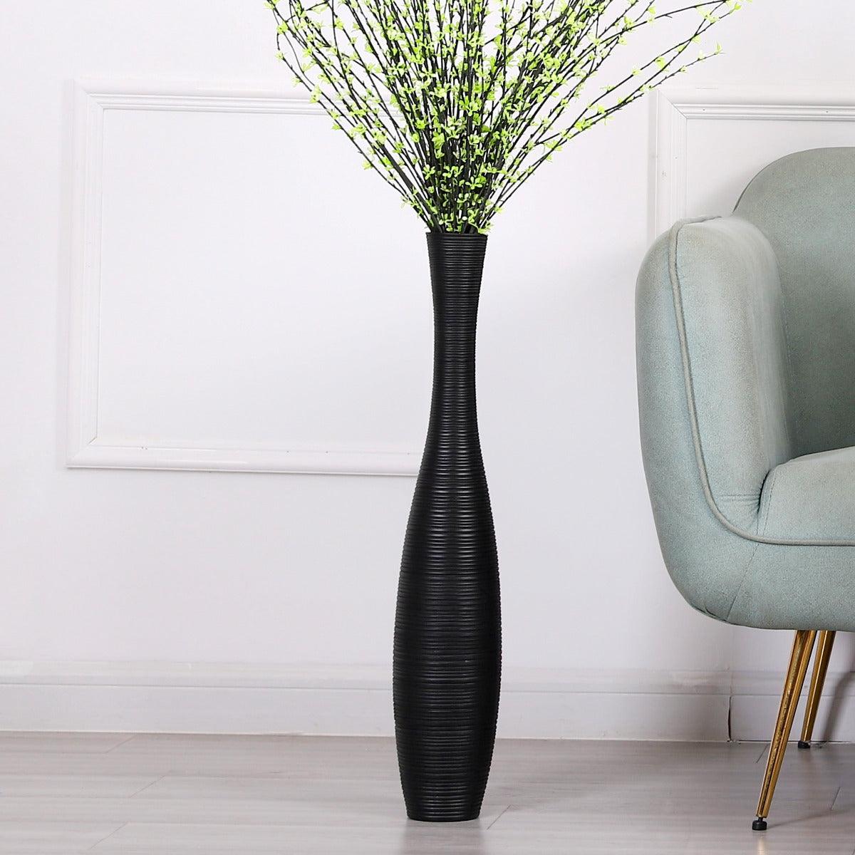 Large Mango Wood Floor Vase – Handcrafted Decorative Highlight from Thailand, 65 cm