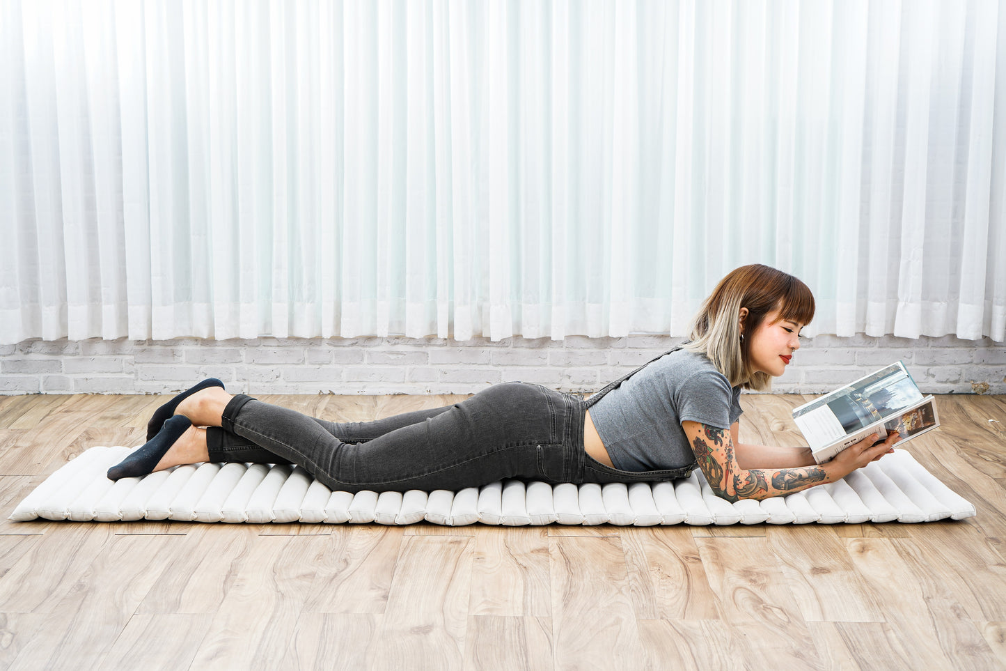 Kapok Roll-Up Mattress – Foldable Sleeping & Relax Mat with Cotton Cover for Home & Outdoor Use, Cl01 - Ecru