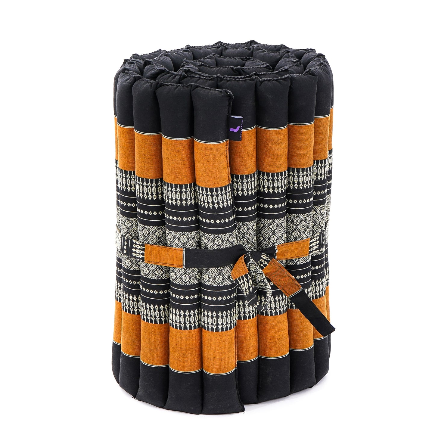 Kapok Roll-Up Mattress – Foldable Sleeping & Relax Mat with Cotton Cover for Home & Outdoor Use, Sf03 - Black, Orange