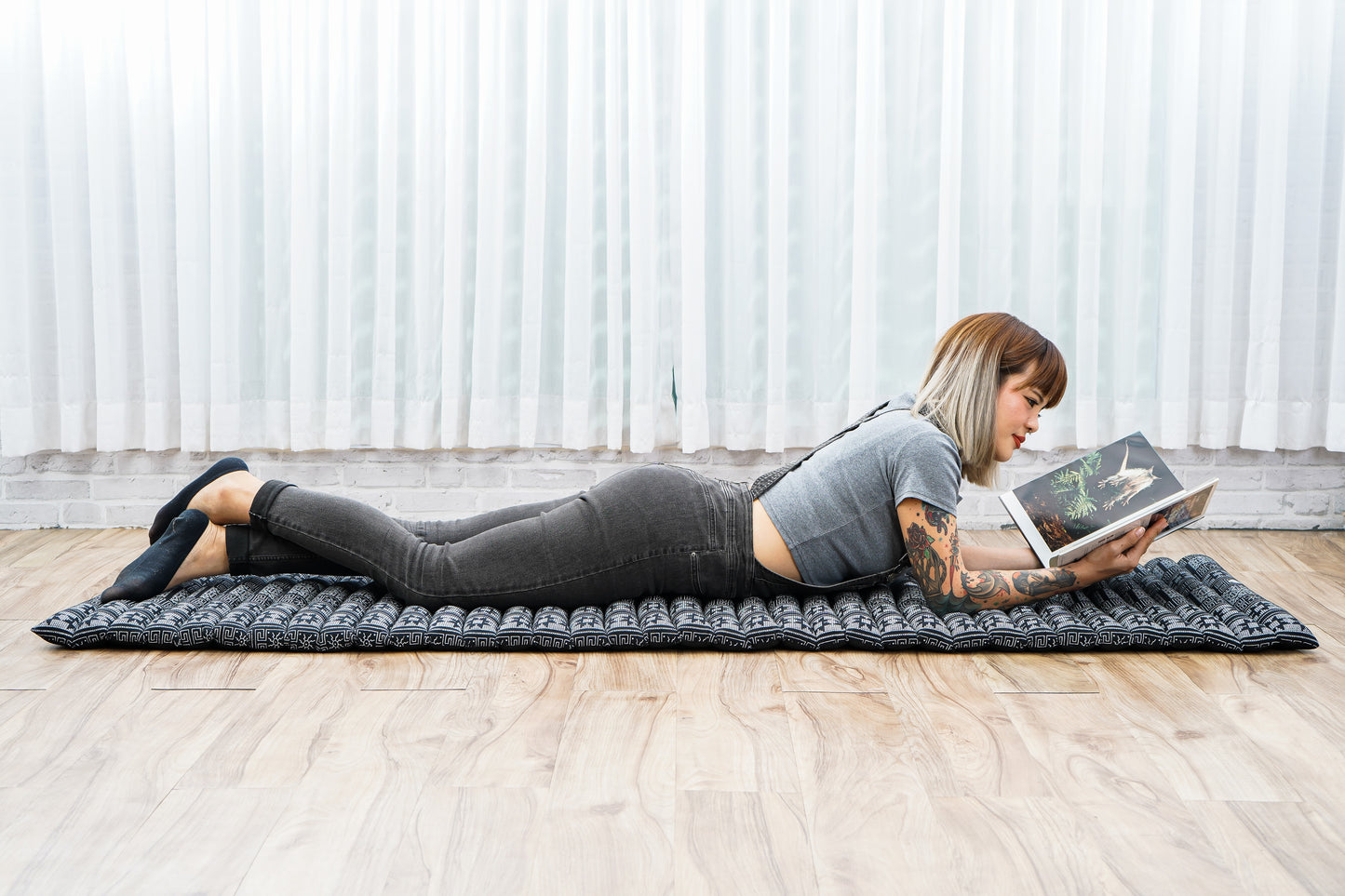 Kapok Roll-Up Mattress – Foldable Sleeping & Relax Mat with Cotton Cover for Home & Outdoor Use, Cbt4 - Black