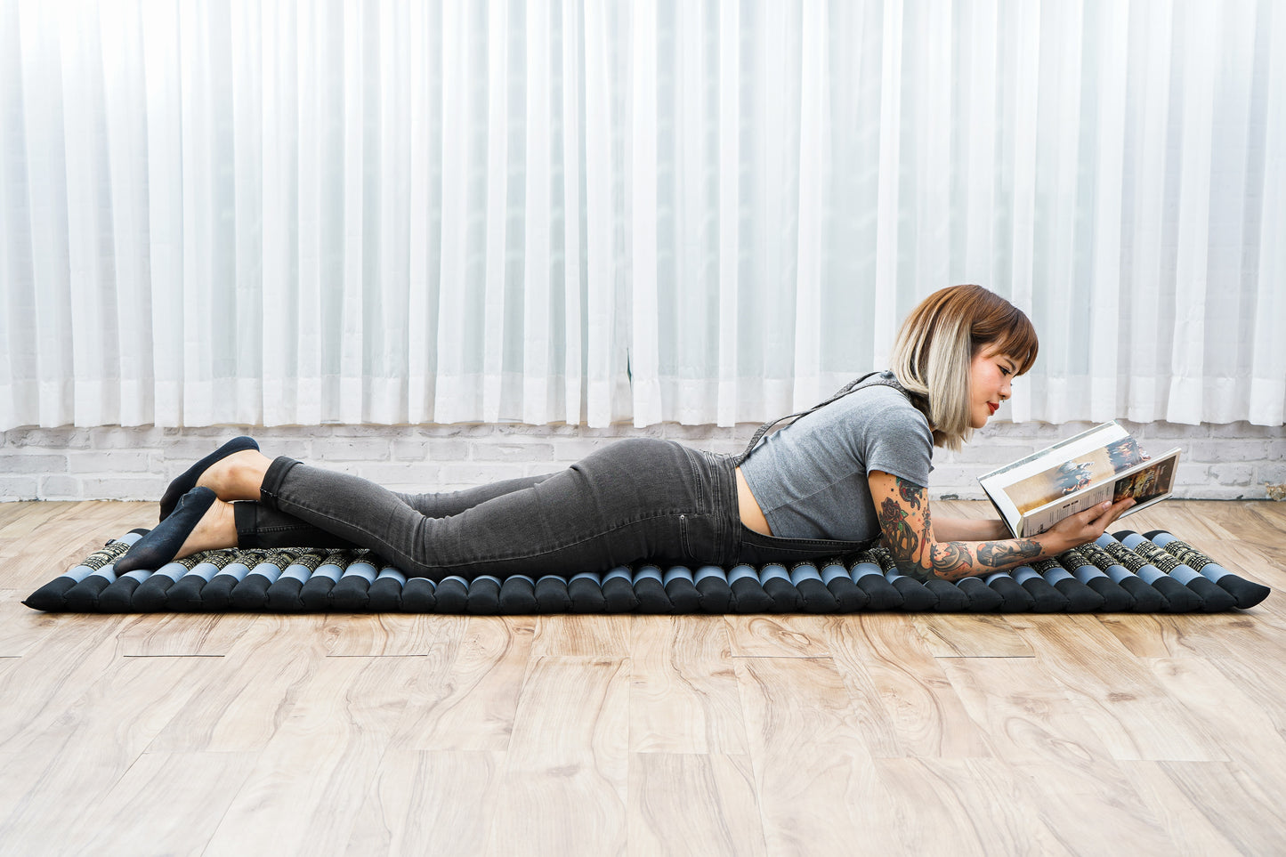 Kapok Roll-Up Mattress – Foldable Sleeping & Relax Mat with Cotton Cover for Home & Outdoor Use, Sf15 - Blue