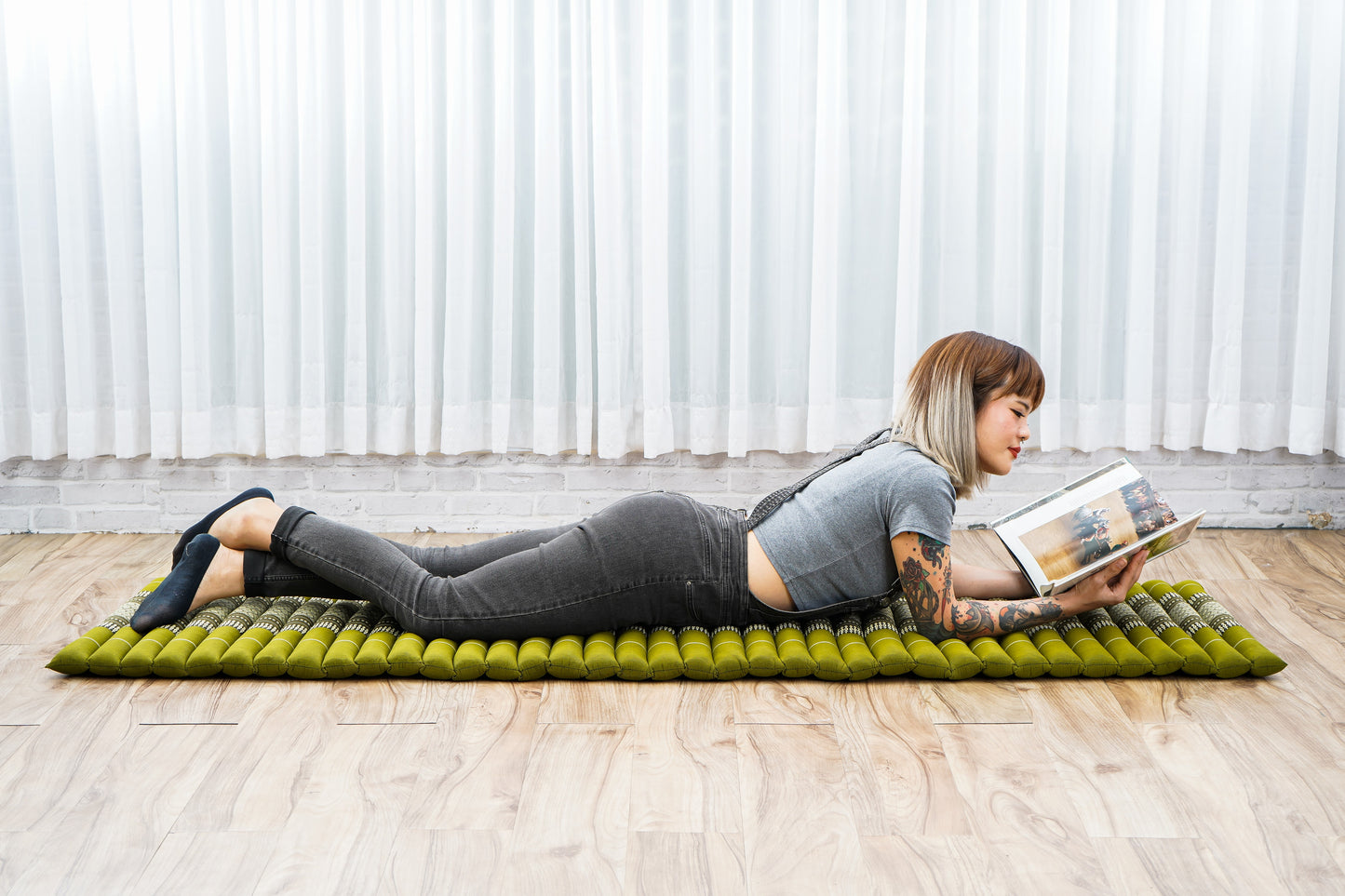 Kapok Roll-Up Mattress – Foldable Sleeping & Relax Mat with Cotton Cover for Home & Outdoor Use, Sf17 - Green