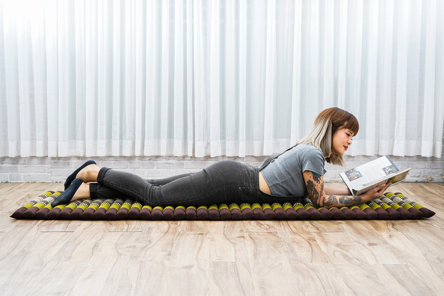 Kapok Roll-Up Mattress – Foldable Sleeping & Relax Mat with Cotton Cover for Home & Outdoor Use, Sf20 - Brown, Green