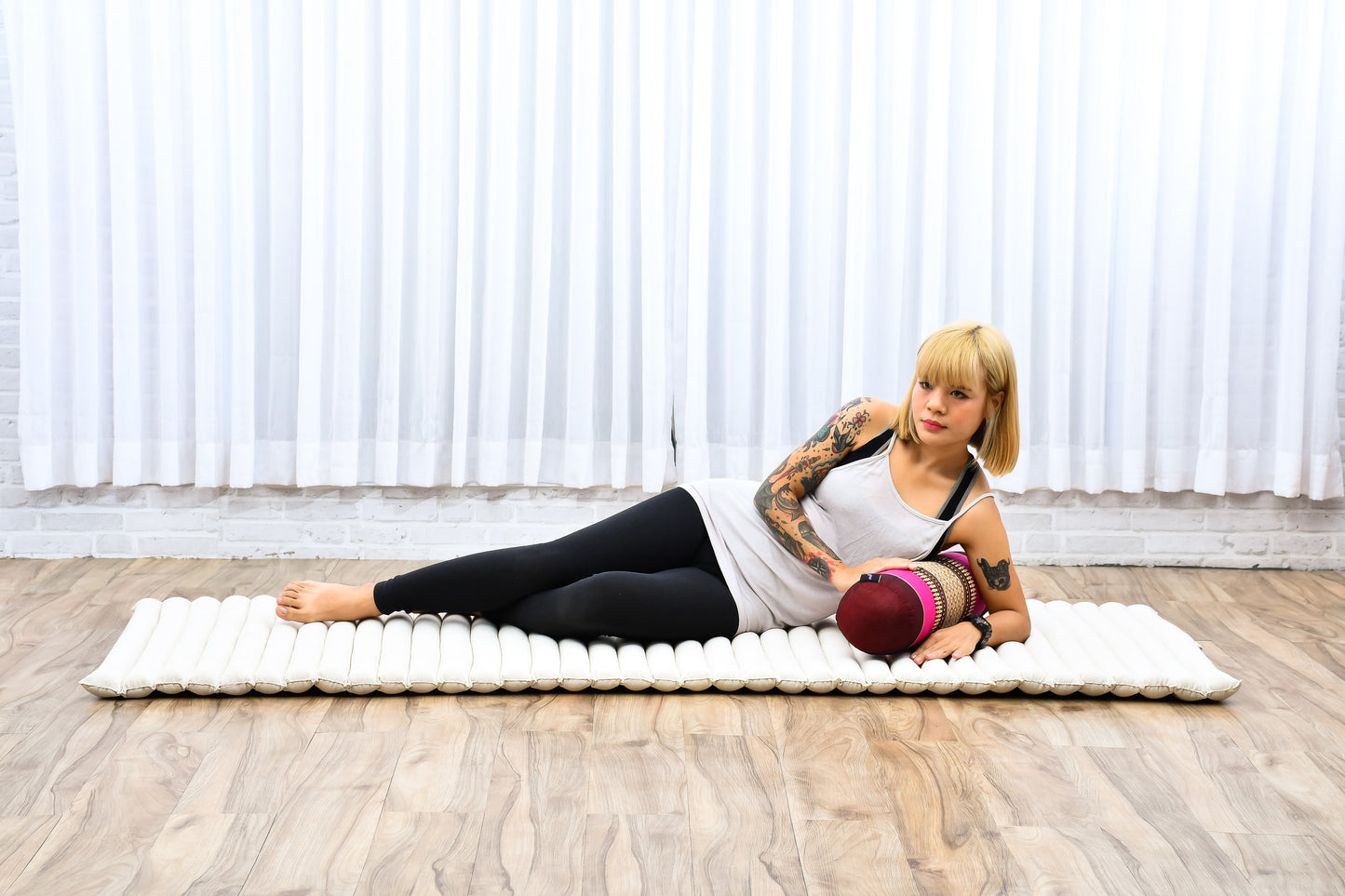 Yoga Roll Cushion – Compact Kapok Bolster & Meditation Pillow with Cotton Cover, Sf29 - Auburn, Pink