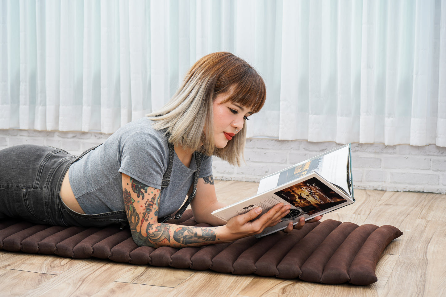 Kapok Roll-Up Mattress – Foldable Sleeping & Relax Mat with Cotton Cover for Home & Outdoor Use, Cl17 - Brown