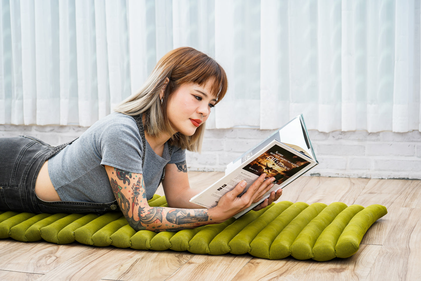 Kapok Roll-Up Mattress – Foldable Sleeping & Relax Mat with Cotton Cover for Home & Outdoor Use, Cl23 - Green