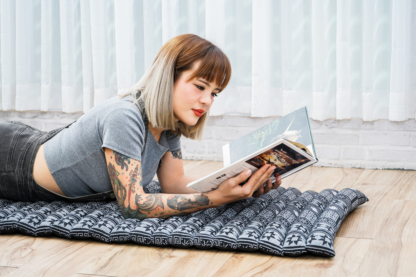 Kapok Roll-Up Mattress – Foldable Sleeping & Relax Mat with Cotton Cover for Home & Outdoor Use, Cbt4 - Black