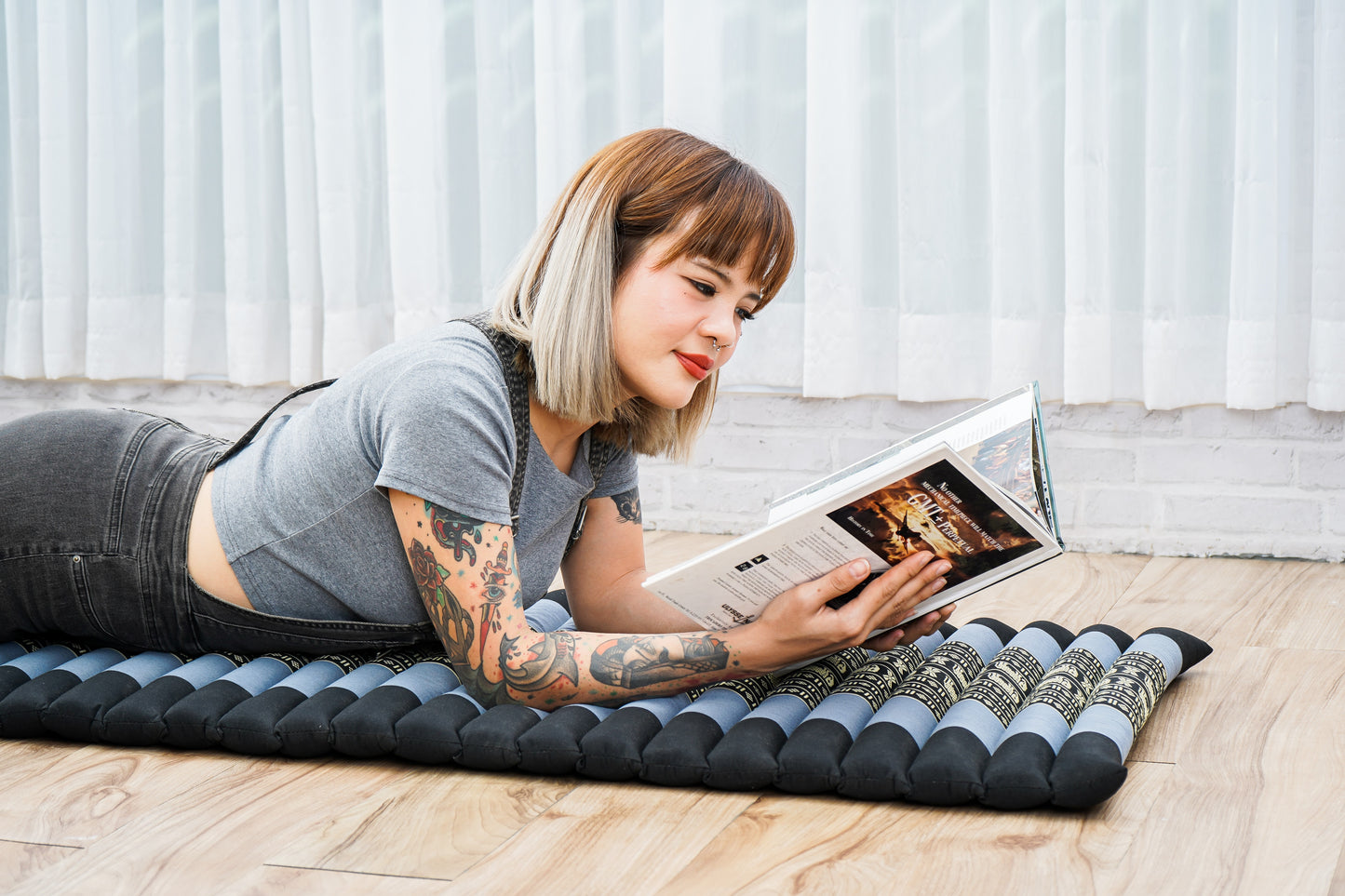 Kapok Roll-Up Mattress – Foldable Sleeping & Relax Mat with Cotton Cover for Home & Outdoor Use, Sf15 - Blue