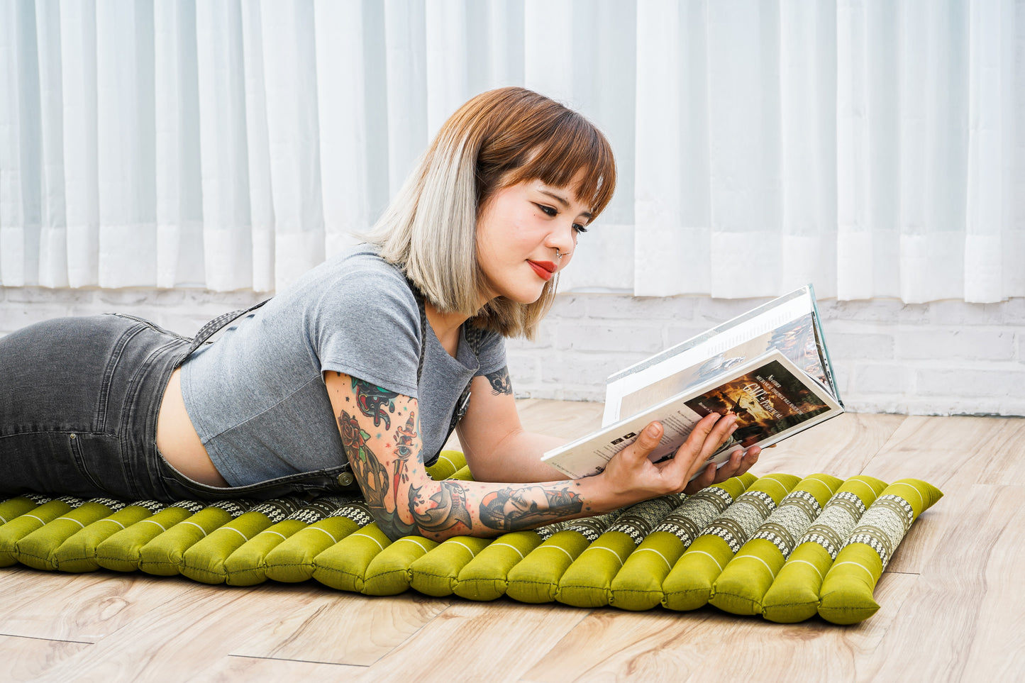 Kapok Roll-Up Mattress – Foldable Sleeping & Relax Mat with Cotton Cover for Home & Outdoor Use, Sf17 - Green
