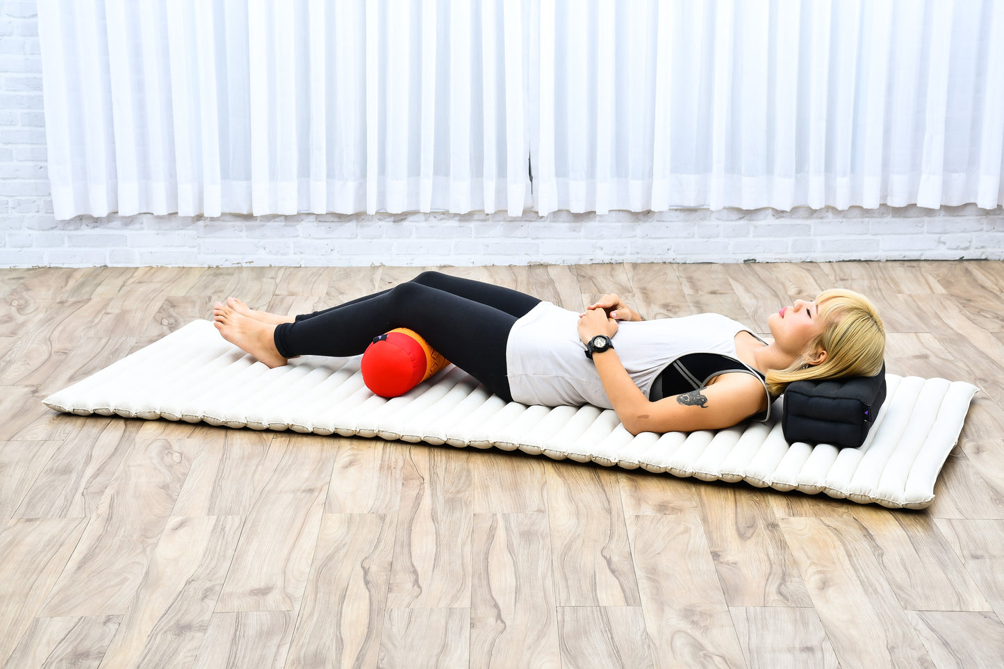 Yoga Roll Cushion – Compact Kapok Bolster & Meditation Pillow with Cotton Cover, Sf02 - Orange
