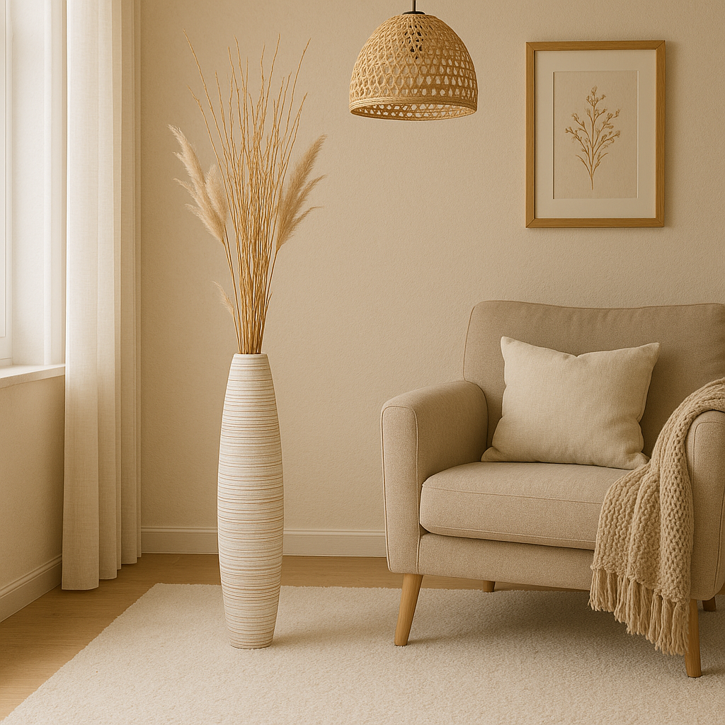Large Mango Wood Floor Vase – Handcrafted Decorative Highlight from Thailand, 65 cm