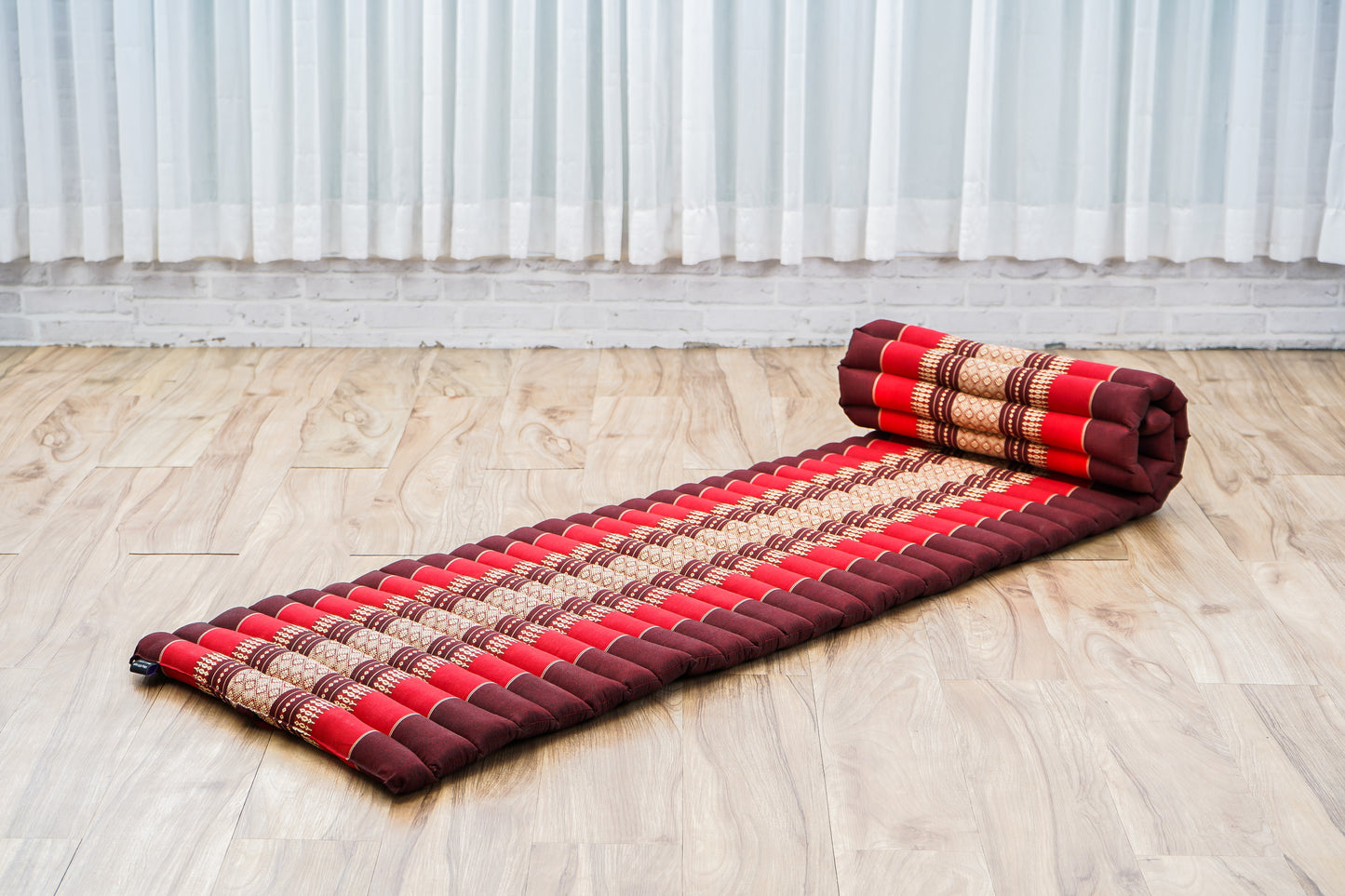 Kapok Roll-Up Mattress – Foldable Sleeping & Relax Mat with Cotton Cover for Home & Outdoor Use, Sf24 - Red, Brown