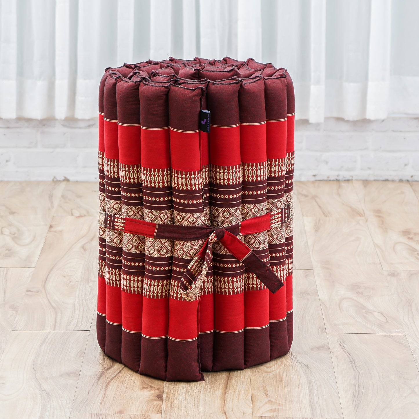 Kapok Roll-Up Mattress – Foldable Sleeping & Relax Mat with Cotton Cover for Home & Outdoor Use, Sf24 - Red, Brown