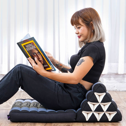 Triangular Kapok Backrest Cushion – Firm Thai Reading Pillow with Cotton Cover in Plain or Patterned Designs, Sf15 - Blue, 1 seating segment