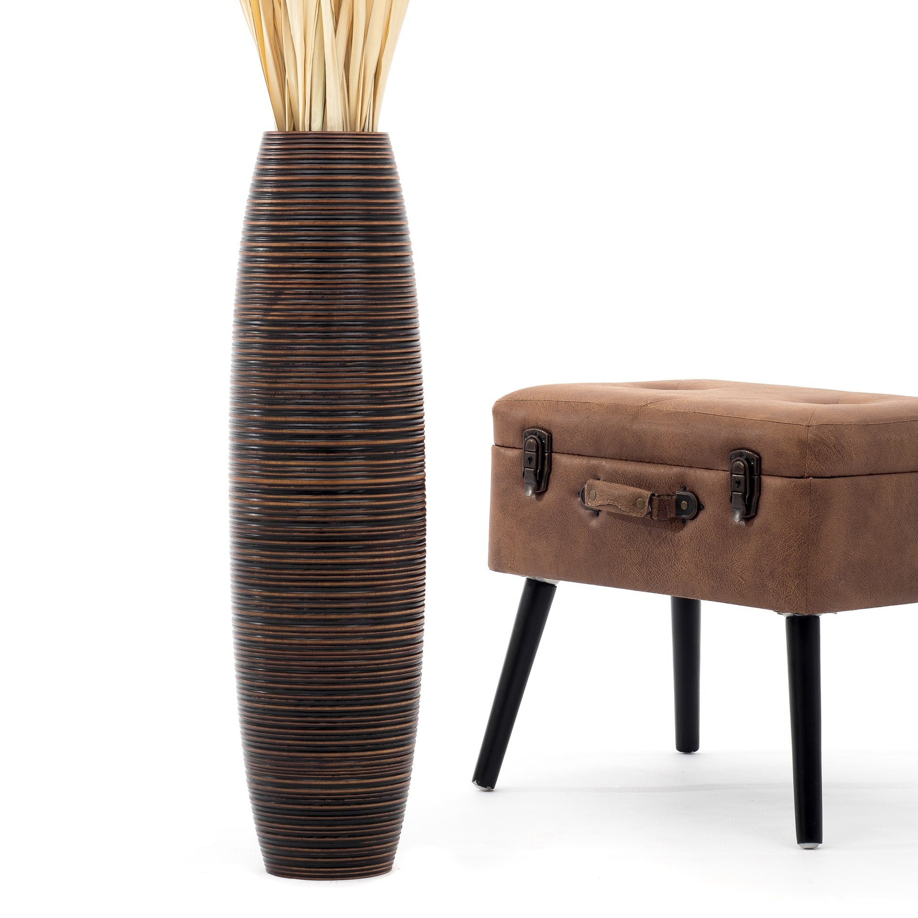 Large Mango Wood Floor Vase – Handcrafted Decorative Highlight from Thailand, 65 cm