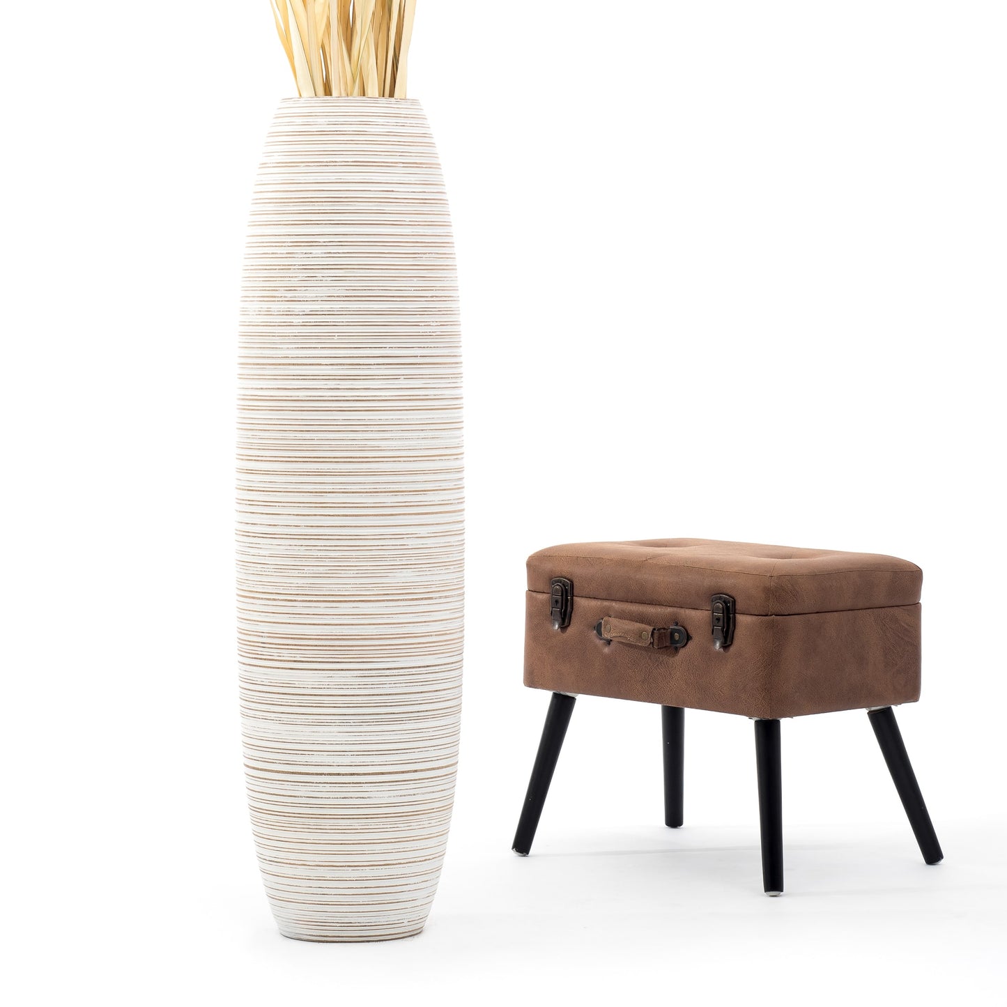 Large Mango Wood Floor Vase – Handcrafted Decorative Highlight from Thailand, 105 cm