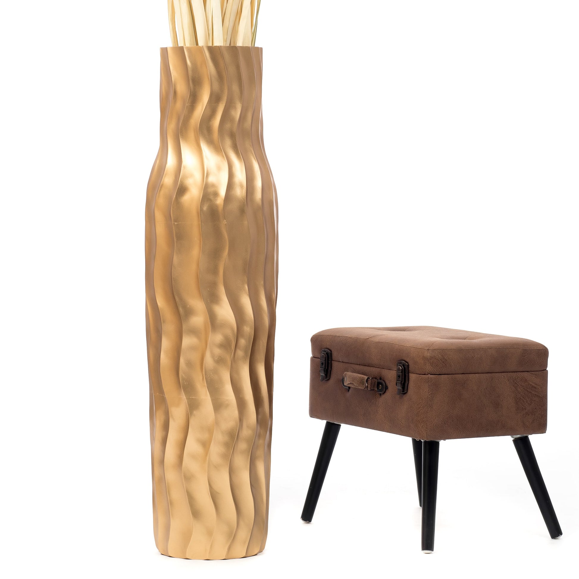 Large Mango Wood Floor Vase – Handcrafted Decorative Highlight from Thailand, 105 cm