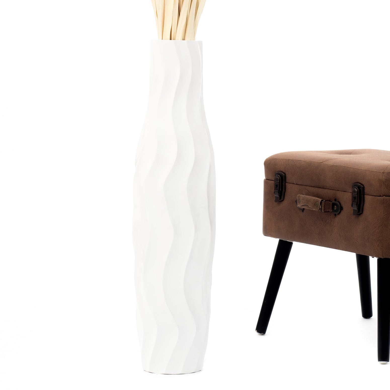 Large Mango Wood Floor Vase – Handcrafted Decorative Highlight from Thailand, 65 cm