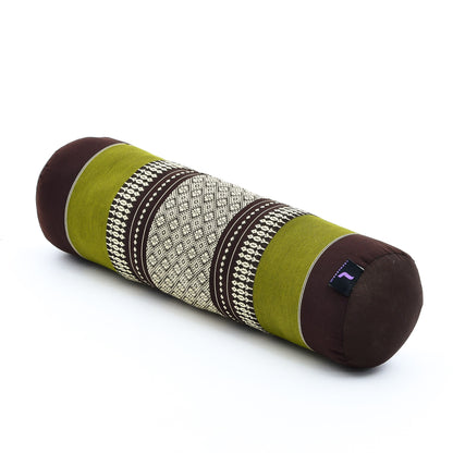 Yoga Roll Cushion – Compact Kapok Bolster & Meditation Pillow with Cotton Cover, Sf20 - Brown, Green