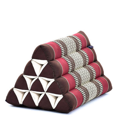 Triangular Kapok Backrest Cushion – Firm Thai Reading Pillow with Cotton Cover in Plain or Patterned Designs, Sf19 - Red, Brown, triangle cushion
