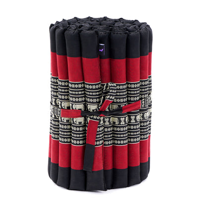 Kapok Roll-Up Mattress – Foldable Sleeping & Relax Mat with Cotton Cover for Home & Outdoor Use, Sf13 - Red, Black