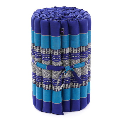 Kapok Roll-Up Mattress – Foldable Sleeping & Relax Mat with Cotton Cover for Home & Outdoor Use, Sf28 - Blue