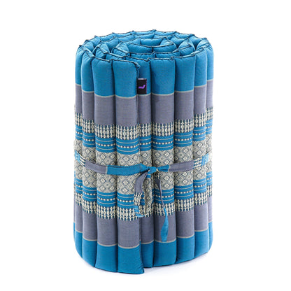 Kapok Roll-Up Mattress – Foldable Sleeping & Relax Mat with Cotton Cover for Home & Outdoor Use, Sf22 - Blue