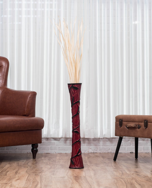 Large Mango Wood Floor Vase – Handcrafted Decorative Highlight from Thailand, 65 cm