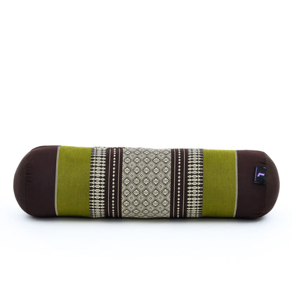 Yoga Roll Cushion – Compact Kapok Bolster & Meditation Pillow with Cotton Cover, Sf20 - Brown, Green