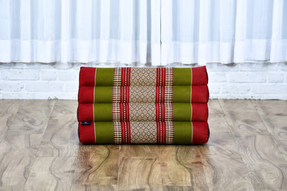 Triangular Kapok Backrest Cushion – Firm Thai Reading Pillow with Cotton Cover in Plain or Patterned Designs, Sf11 - Red, Green, triangle cushion