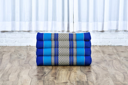 Triangular Kapok Backrest Cushion – Firm Thai Reading Pillow with Cotton Cover in Plain or Patterned Designs, Sf28 - Blue, triangle cushion