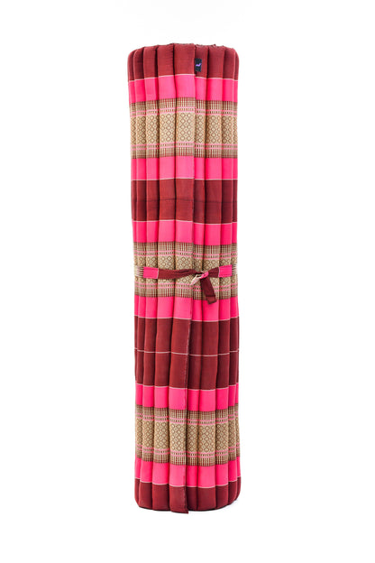 Kapok Roll-Up Mattress – Foldable Sleeping & Relax Mat with Cotton Cover for Home & Outdoor Use, Sf29 - Auburn, Pink, XL: 190x145 cm