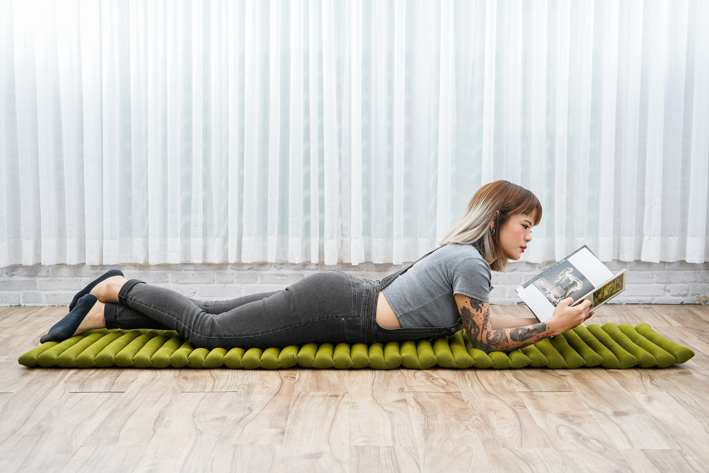 Kapok Roll-Up Mattress – Foldable Sleeping & Relax Mat with Cotton Cover for Home & Outdoor Use, Cl23 - Green