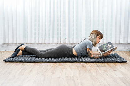 Kapok Roll-Up Mattress – Foldable Sleeping & Relax Mat with Cotton Cover for Home & Outdoor Use, Cbt4 - Black