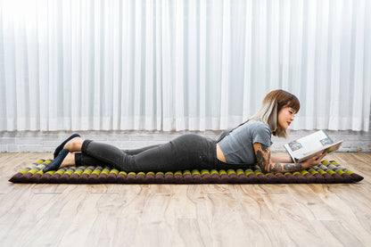 Kapok Roll-Up Mattress – Foldable Sleeping & Relax Mat with Cotton Cover for Home & Outdoor Use, Sf20 - Brown, Green
