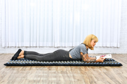 Kapok Roll-Up Mattress – Foldable Sleeping & Relax Mat with Cotton Cover for Home & Outdoor Use, Sf15 - Blue, M: 190x70 cm
