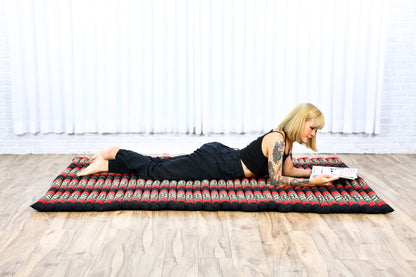 Kapok Roll-Up Mattress – Foldable Sleeping & Relax Mat with Cotton Cover for Home & Outdoor Use, Sf13 - Red, Black, XL: 190x145 cm