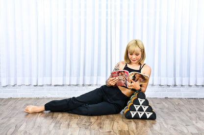 Triangular Kapok Backrest Cushion – Firm Thai Reading Pillow with Cotton Cover in Plain or Patterned Designs, Sf03 - Black, Orange, triangle cushion
