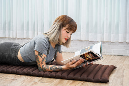 Kapok Roll-Up Mattress – Foldable Sleeping & Relax Mat with Cotton Cover for Home & Outdoor Use, Cl17 - Brown
