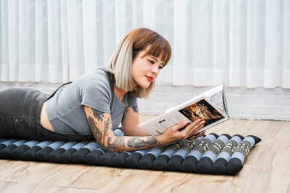 Kapok Roll-Up Mattress – Foldable Sleeping & Relax Mat with Cotton Cover for Home & Outdoor Use, Sf15 - Blue