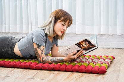 Kapok Roll-Up Mattress – Foldable Sleeping & Relax Mat with Cotton Cover for Home & Outdoor Use, Sf11 - Red, Green