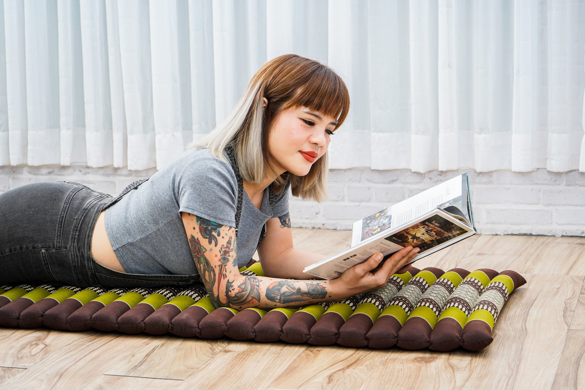 Kapok Roll-Up Mattress – Foldable Sleeping & Relax Mat with Cotton Cover for Home & Outdoor Use, Sf20 - Brown, Green