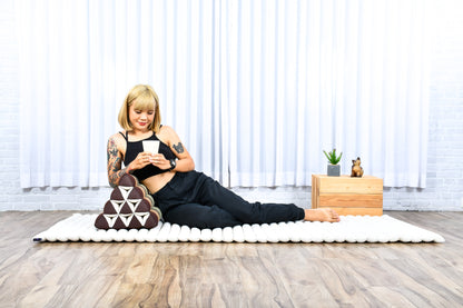 Triangular Kapok Backrest Cushion – Firm Thai Reading Pillow with Cotton Cover in Plain or Patterned Designs, Sf10 - Brown, triangle cushion
