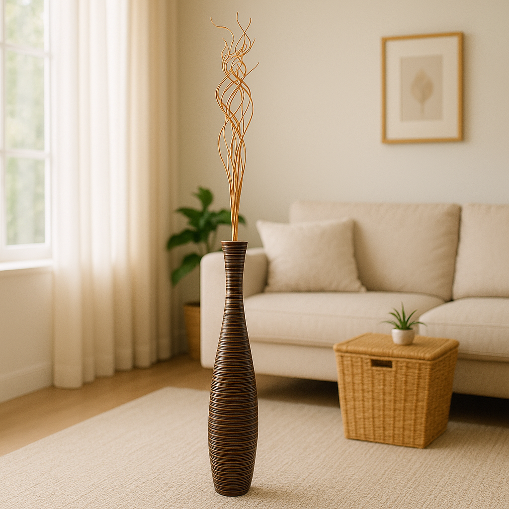 Large Mango Wood Floor Vase – Handcrafted Decorative Highlight from Thailand, 65 cm