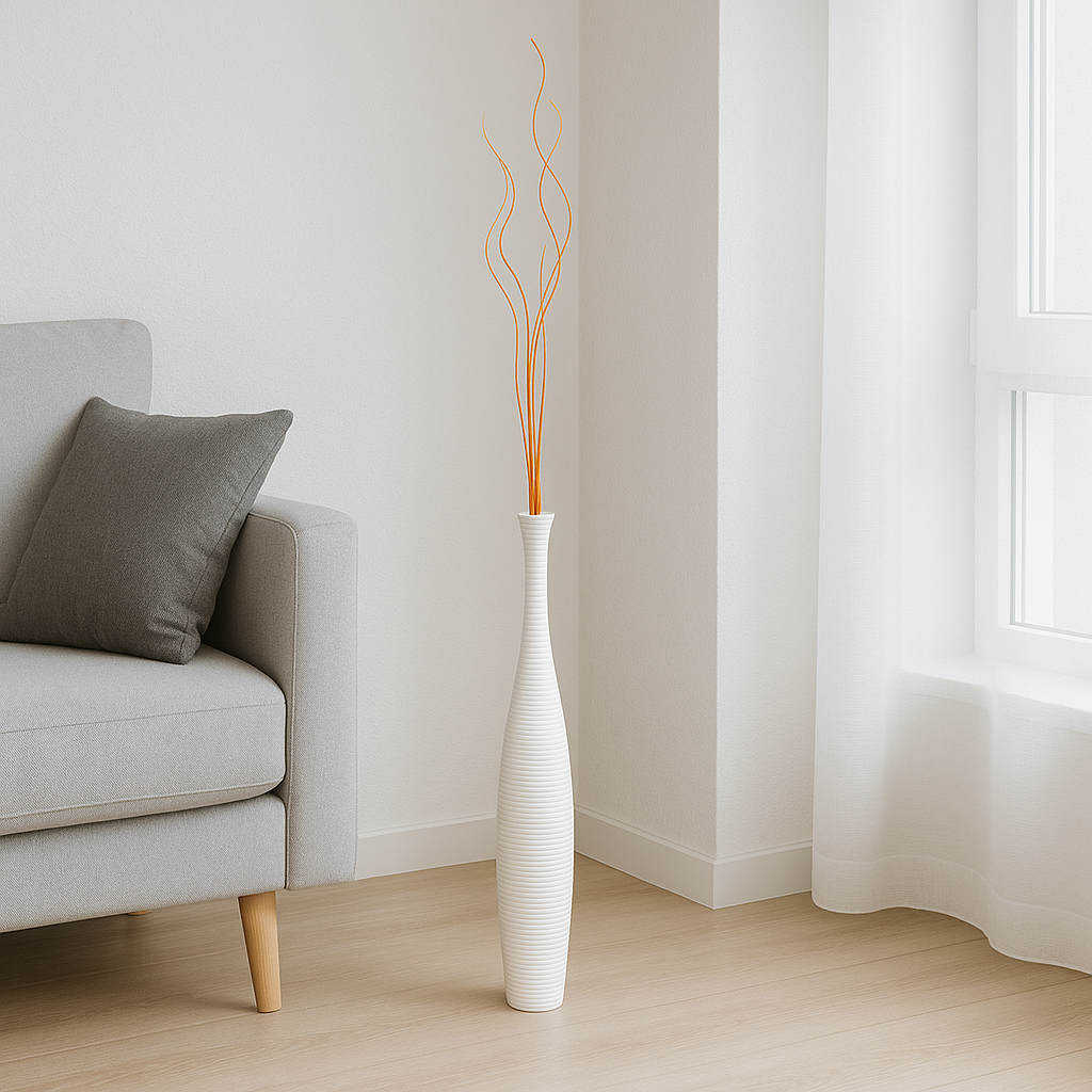 Large Mango Wood Floor Vase – Handcrafted Decorative Highlight from Thailand, 65 cm